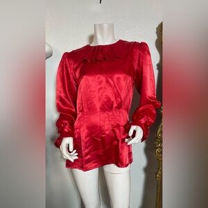 Vintage Chic Scarlet Satin Blouse